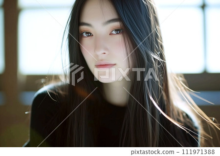 AI 生成的有著光滑黑髮的女性影像 111971388