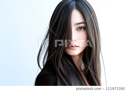 Cool black long hair woman "AI generated image" 111971392