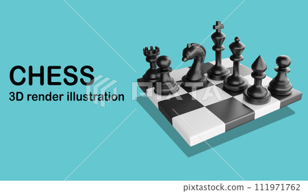 Chess banner and copy space on blue sky background , 3D render chess illustration concept 111971762