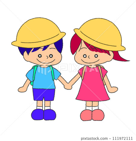 Elementary school boy and girl crayon illustration 111972111