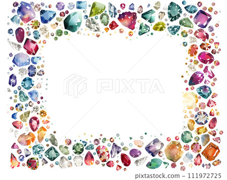 Watercolor frame design studded with colorful gems Watercolor frame design studded with colorful gems 111972725