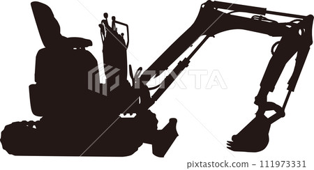 Silhouette of a hydraulic excavator seen from the side 111973331