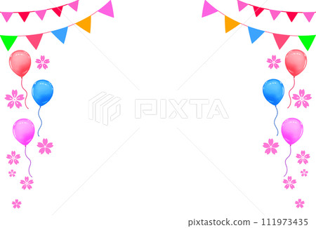 Spring event frame cherry blossoms, garland and balloons decorative frame Spring event frame cherry blossoms, garland and balloons decorative frame 111973435