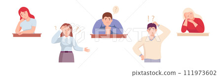 Thoughtful People Character with Question Mark Thinking or Solving Problem Vector Set 111973602