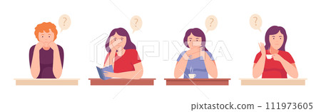 Thoughtful People Character with Question Mark Thinking or Solving Problem Vector Set Thoughtful People Character with Question Mark Thinking or Solving Problem Vector Set 111973605