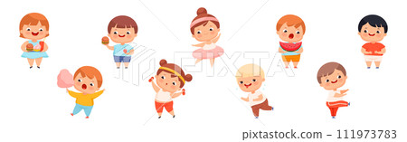 Funny Overweight Little Boy and Girl with Chubby Body Vector Set 111973783
