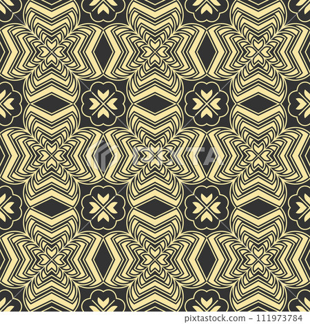 Seamless abstract pattern of arbitrary elements. Sample for clothing, textiles, textures, wallpapers, screensavers, creative ideas and creative design 111973784