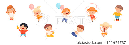 Funny Overweight Little Boy and Girl with Chubby Body Vector Set 111973787