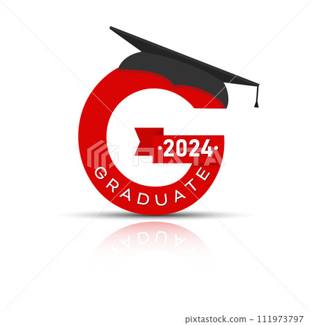 Stylized letter G with the inscription Graduate 2024 and the graduate cap. Simple stock design isolated on a white background for design and decoration Stylized letter G with the inscription Graduate 2024 and the graduate cap. Simple stock design isolated on a white background for design and decoration 111973797