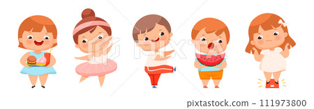 Funny Overweight Little Boy and Girl with Chubby Body Vector Set 111973800