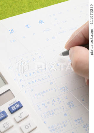 Filling out the birth registration Filling out the birth registration 111973859