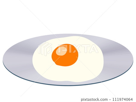 "Fried egg" served on a steel plate without egg frame "Fried egg" served on a steel plate without egg frame 111974064