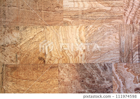 Close up texture of marble of yellow, brown and white color. Natural marble material. Marble tile floor texture Close up texture of marble of yellow, brown and white color. Natural marble material. Marble tile floor texture 111974598