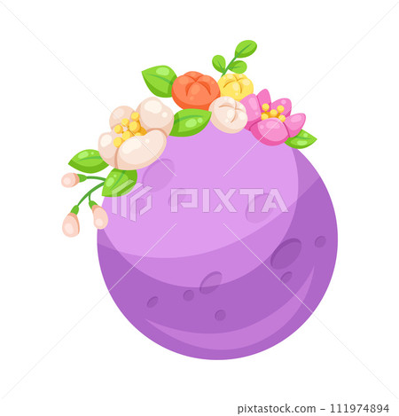 Purple Moon as Celestial Body with Flower Adornment Vector Illustration Purple Moon as Celestial Body with Flower Adornment Vector Illustration 111974894