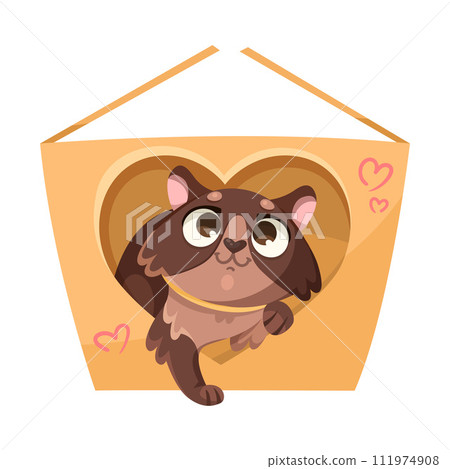 Cute Cat with Pretty Snout in Love Peep Out Heart Hole of Cardboard Box Vector Illustration Cute Cat with Pretty Snout in Love Peep Out Heart Hole of Cardboard Box Vector Illustration 111974908