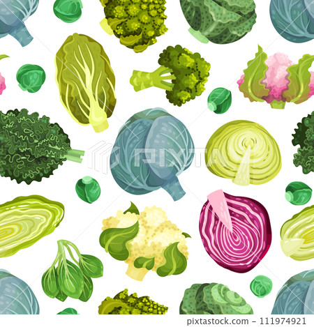 Cabbage Vegetable Seamless Pattern Design with Crop Vector Template Cabbage Vegetable Seamless Pattern Design with Crop Vector Template 111974921