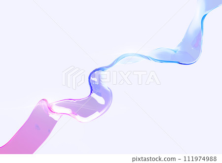 Glass rainbow ribbon, flying holographic water wave line on abstract 3d background. Iridescent transparent tape with pink blue gradient texture in motion. Flowing glossy curve shape. 3D illustration 111974988