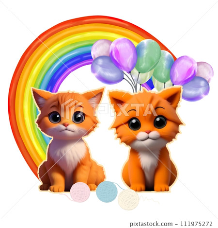 a cat and a dog with balloons 111975272