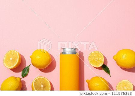 A metal can with fresh lemon halves A metal can with fresh lemon halves 111976358