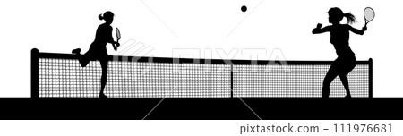 Tennis Women Playing Match Silhouette Players Tennis Women Playing Match Silhouette Players 111976681