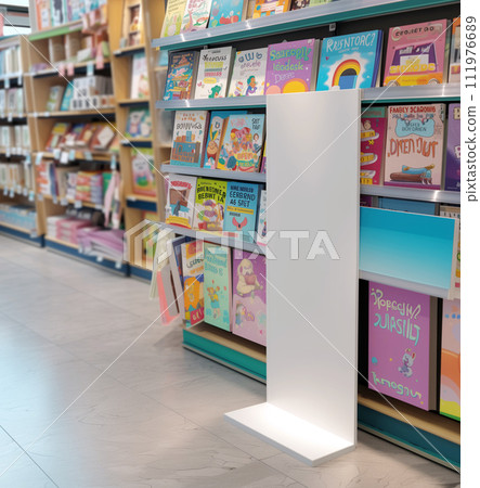 AI-generated content. White Stand with Children's Book Shelves Mock Up 111976689