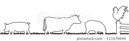Farm Animal Silhouettes Field Scene Landscape Farm Animal Silhouettes Field Scene Landscape 111976694