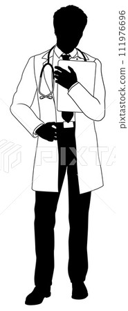 Doctor Man and Clipboard Medical Silhouette Person Doctor Man and Clipboard Medical Silhouette Person 111976696