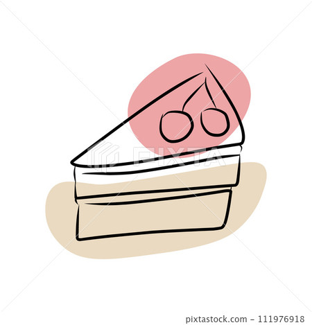 Cake with cherry, hand drawn sketch, vector. 111976918