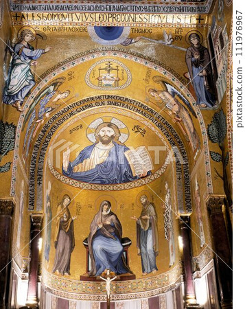 Palatine Chapel Beautiful Mosaic of Christ (Palermo, Italy) 111976967