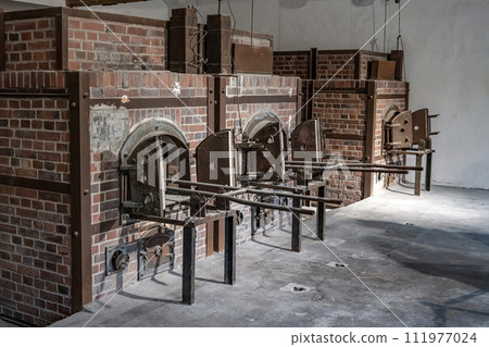 Dachau, Germany - Oven in the crematorium at the Dachau concentration camp for burning dead 111977024