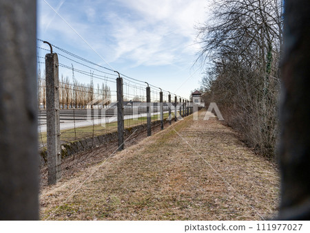 Old World War 2 Watchtower in the Dachau Concentration camp memorial 111977027