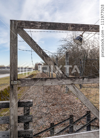 Old World War 2 Watchtower in the Dachau Concentration camp memorial 111977028