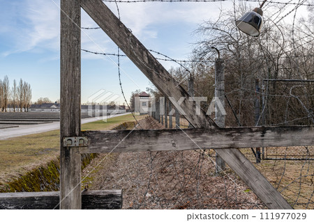 Old World War 2 Watchtower in the Dachau Concentration camp memorial 111977029