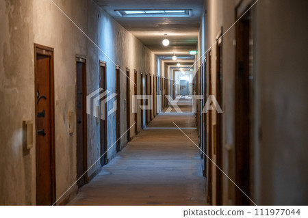 Dachau camp, the first concentration camp in Germany during World War II, historic buildings prison cells Dachau camp, the first concentration camp in Germany during World War II, historic buildings prison cells 111977044