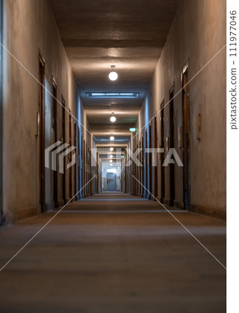 Dachau camp, the first concentration camp in Germany during World War II, historic buildings prison cells 111977046