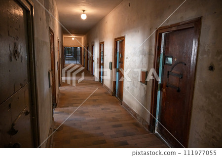 Dachau camp, the first concentration camp in Germany during World War II, historic buildings prison cells 111977055