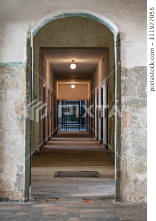 Dachau camp, the first concentration camp in Germany during World War II, historic buildings prison cells 111977058