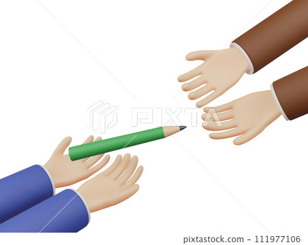 3D illustration of a hand passing a pencil 3D illustration of a hand passing a pencil 111977106