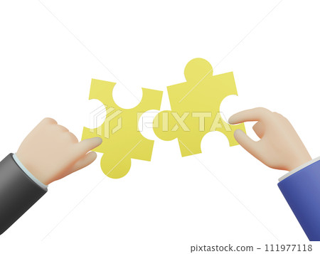 3D illustration of hands holding puzzle pieces 3D illustration of hands holding puzzle pieces 111977118