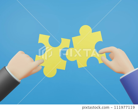 3D illustration of hands holding puzzle pieces 111977119