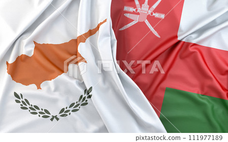 Ruffled Flags of Cyprus and Oman. 3D Rendering 111977189