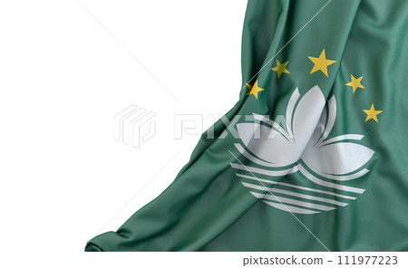 Flag of Macau over white background with empty space on the left. Isolated. 3D Rendering 111977223