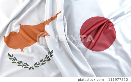 Ruffled Flags of Cyprus and Japan. 3D Rendering 111977250