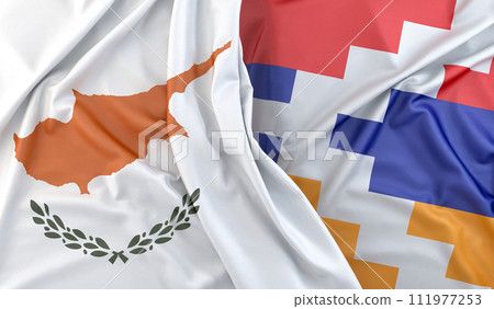 Ruffled Flags of Cyprus and Nagorno-Karabakh. 3D Rendering Ruffled Flags of Cyprus and Nagorno-Karabakh. 3D Rendering 111977253