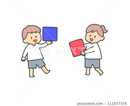 kid with different colored blocks 111977356