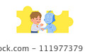 Human and AI Robot collaboration shaking hand in jigsaw puzzle. illustration vector cartoon character design on white background. Medical concept. 111977379