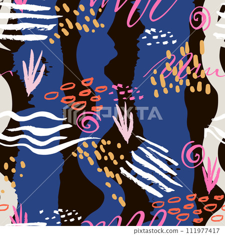 Seamless artistic patterns with hand drawn brush strokes and textures. Modern fashion creative background. Vector illustration Seamless artistic patterns with hand drawn brush strokes and textures. Modern fashion creative background. Vector illustration 111977417