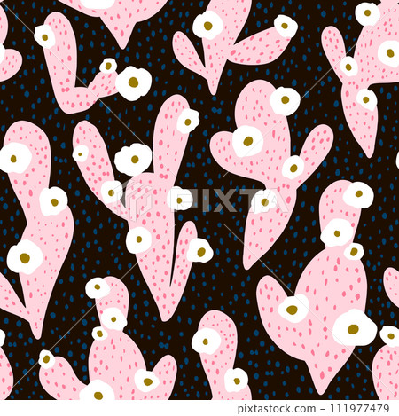 Seamless pattern with hand drawn cactuses and textures. Perfect for fabric,textile. Creative Vector background 111977479