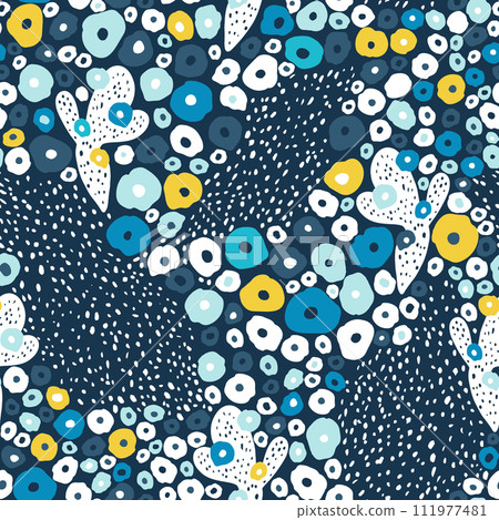 Seamless pattern with hand drawn cactuses and textures. Perfect for fabric, textile. Creative navy blue Vector background Seamless pattern with hand drawn cactuses and textures. Perfect for fabric, textile. Creative navy blue Vector background 111977481