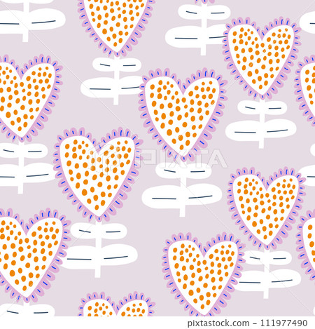 Seamless floral sunflower hearts pattern. Botanical pastel texture with modern abstract flowers for fabric, textile. Vector illustration Seamless floral sunflower hearts pattern. Botanical pastel texture with modern abstract flowers for fabric, textile. Vector illustration 111977490